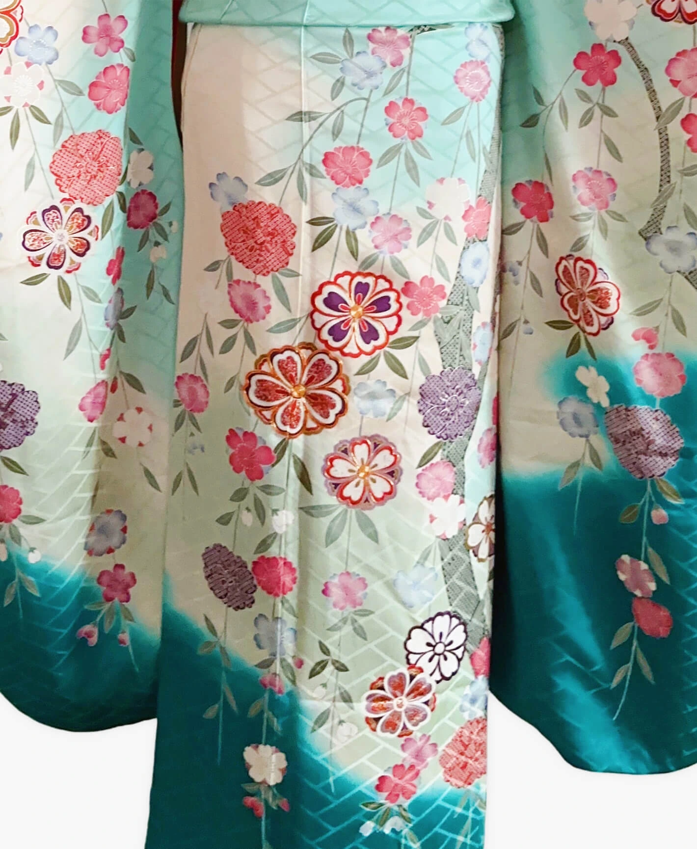 青竹色 緑系 暈し染め 駒刺繍 金彩 枝垂れ桜 振袖レンタル - 画像 5