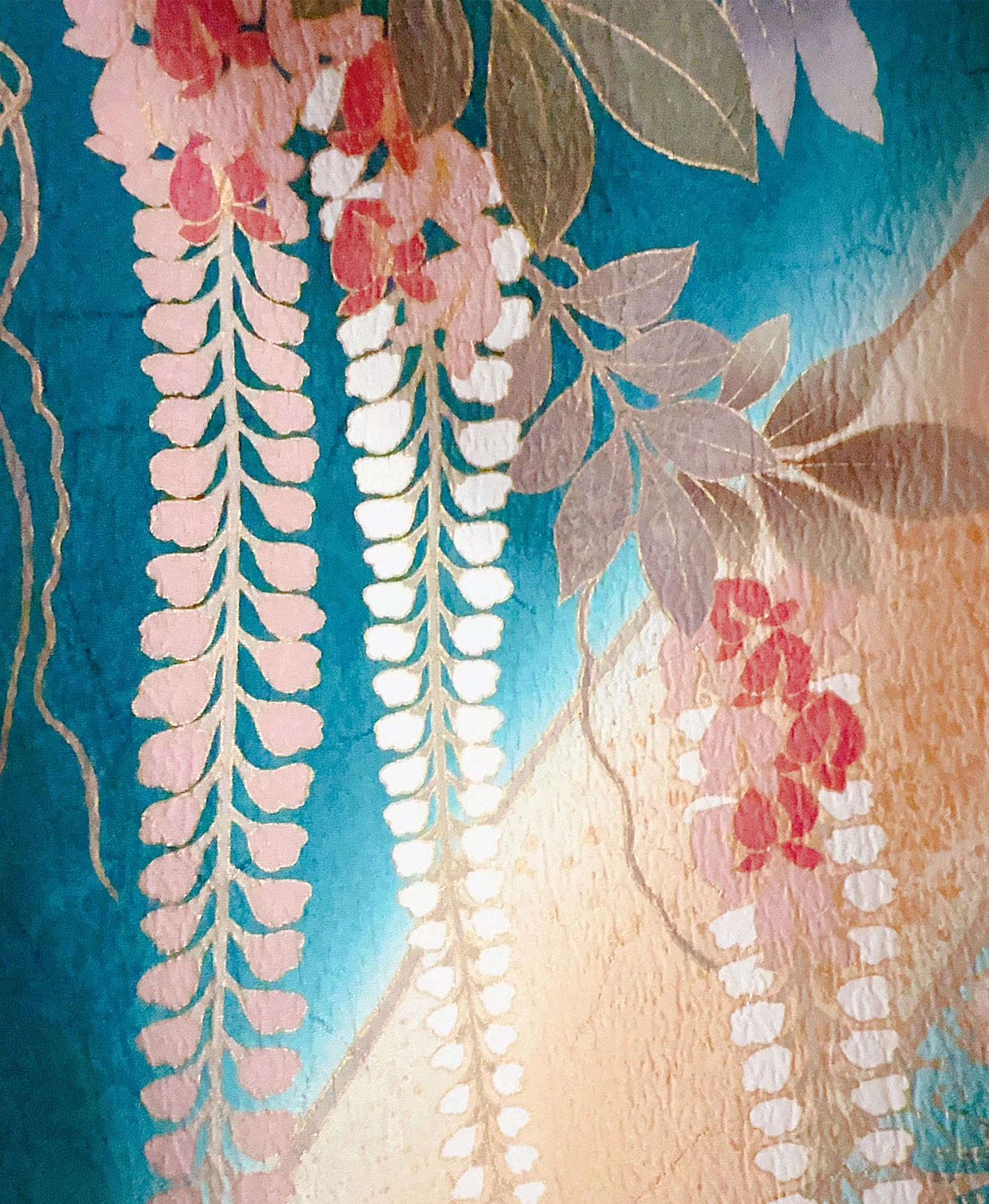 鉄色 緑系 暈し染め 駒刺繍 金彩 蝶 春秋 吉祥文 振袖レンタル - 画像 8
