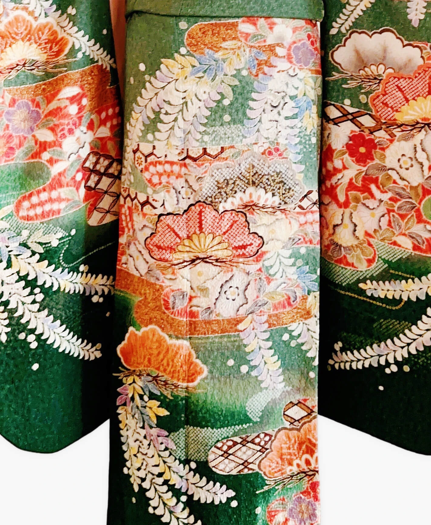 木賊色 緑系 暈し染め 絞り 藤 松 花草 振袖レンタル - 画像 5