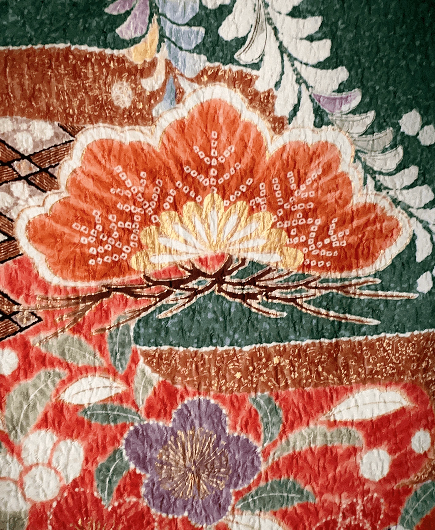 木賊色 緑系 暈し染め 絞り 藤 松 花草 振袖レンタル - 画像 6