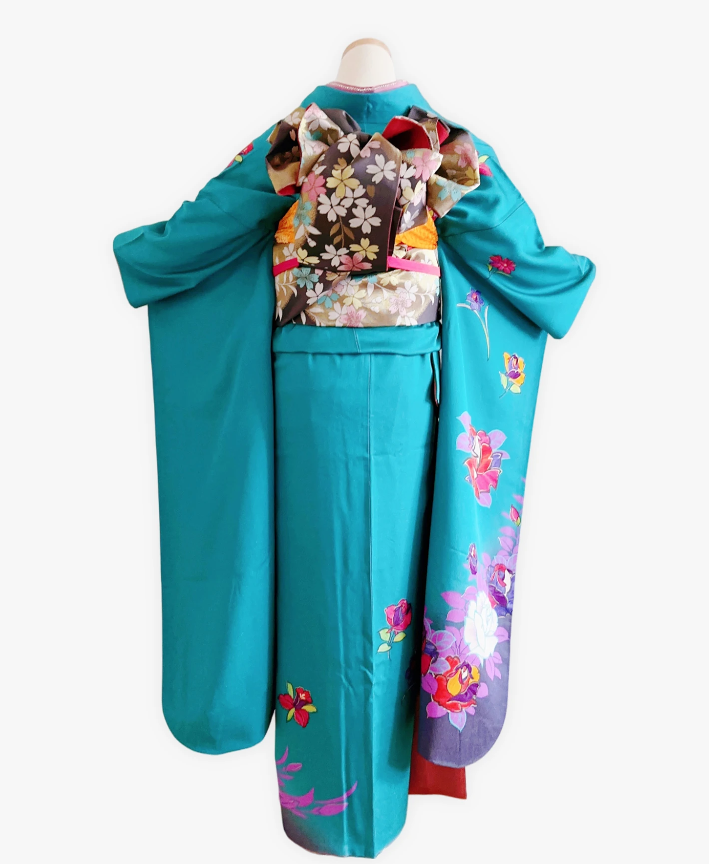 納戸色 青系 暈し染め 蝶 花草 振袖レンタル - 画像 2