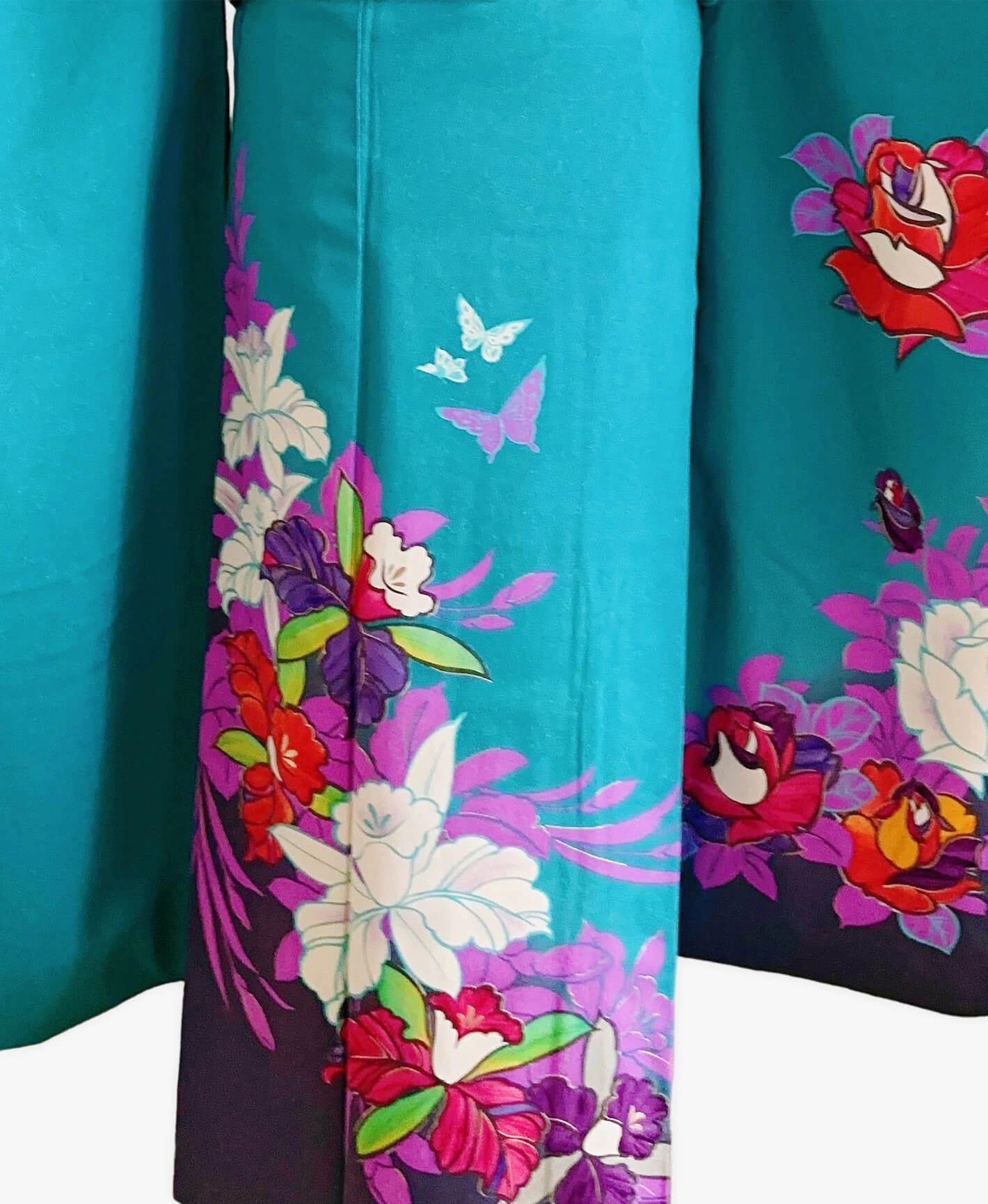 納戸色 青系 暈し染め 蝶 花草 振袖レンタル - 画像 5