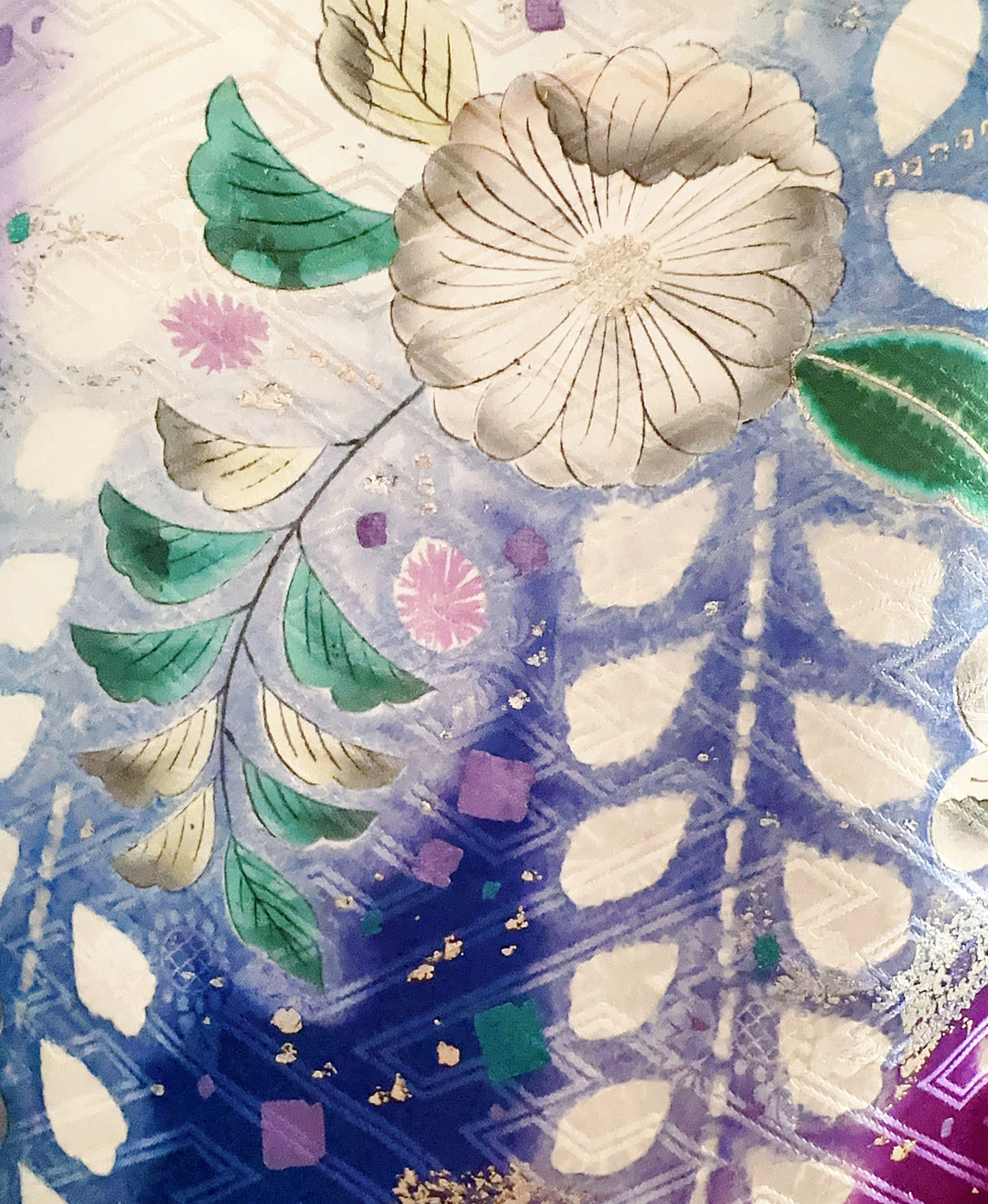 紺碧 青系 暈し染め 金彩 手描き 絞り 辻が花 蝶 振袖レンタル - 画像 7