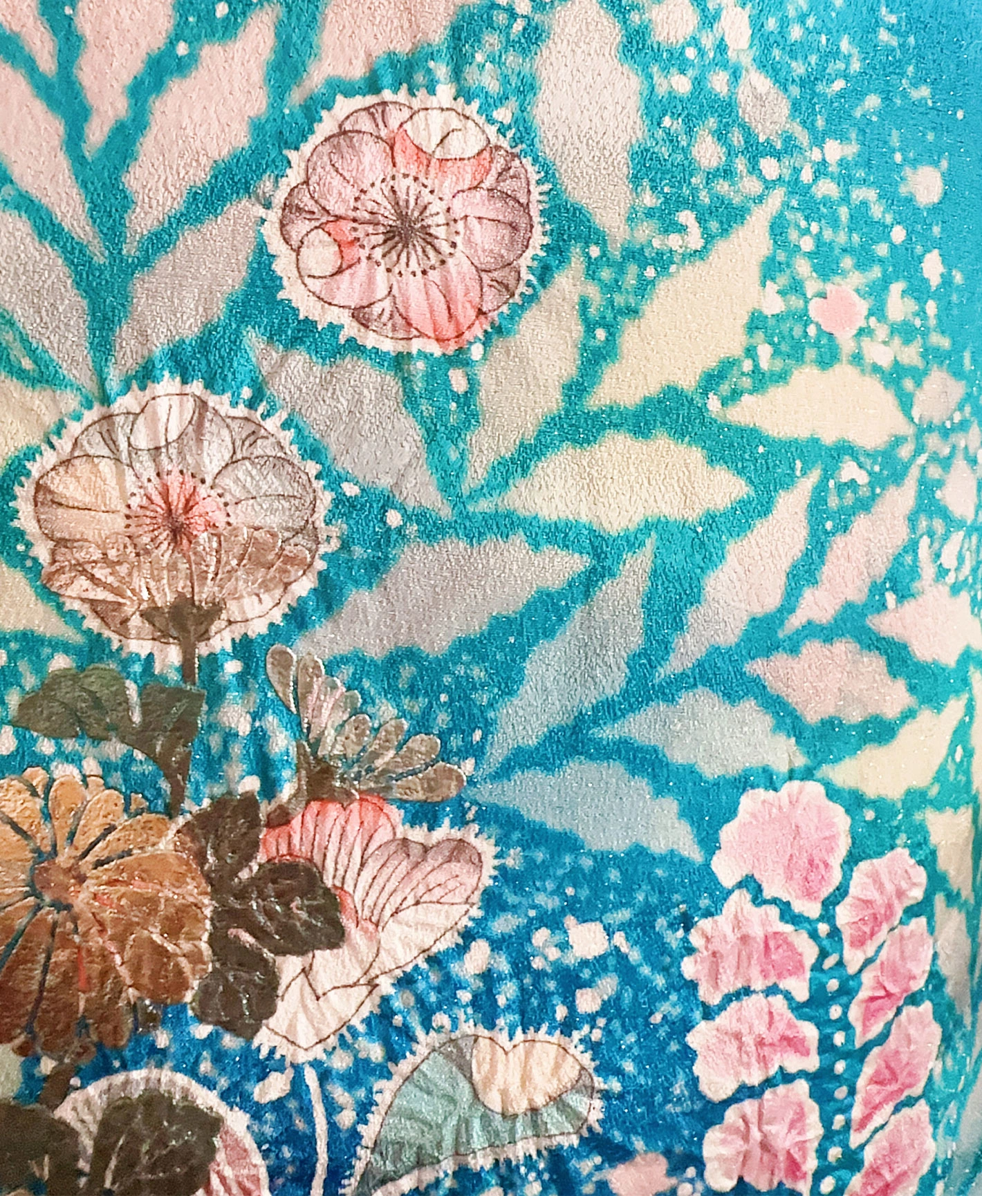 薄藍 青系 暈し染め 金彩 翠山工坊 手描き 絞り 辻が花 振袖レンタル - 画像 7