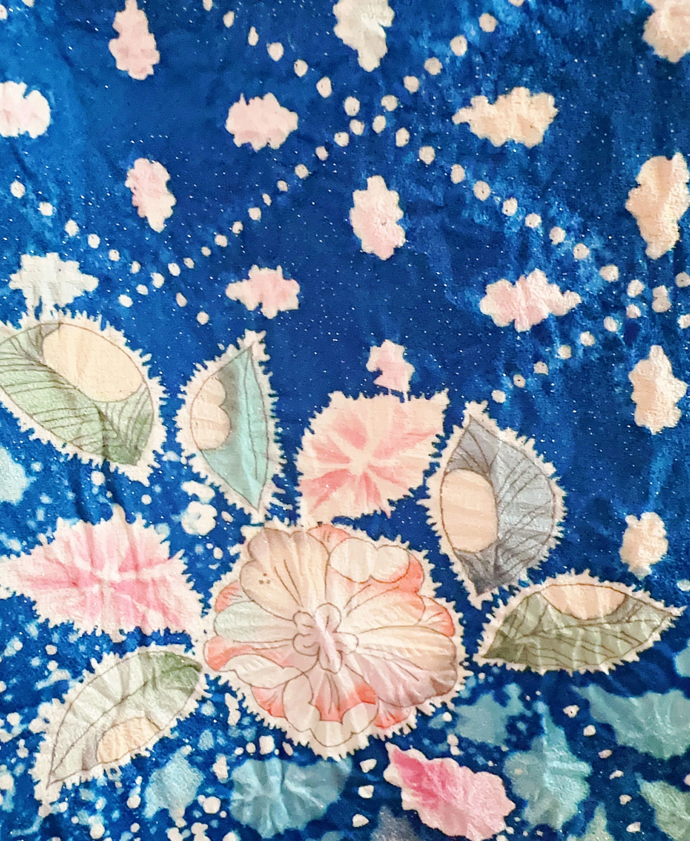薄藍 青系 暈し染め 金彩 翠山工坊 手描き 絞り 辻が花 振袖レンタル - 画像 8