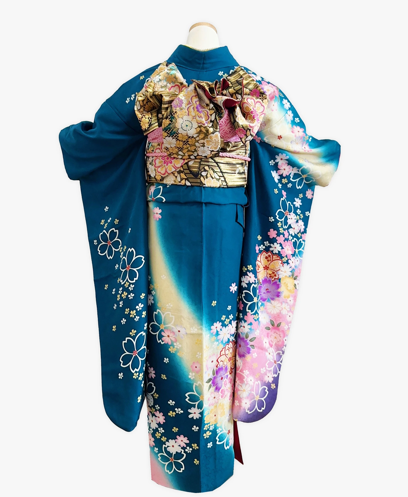 花浅葱 青系 手描き 暈し染め 百花爛漫 振袖 - 画像 2