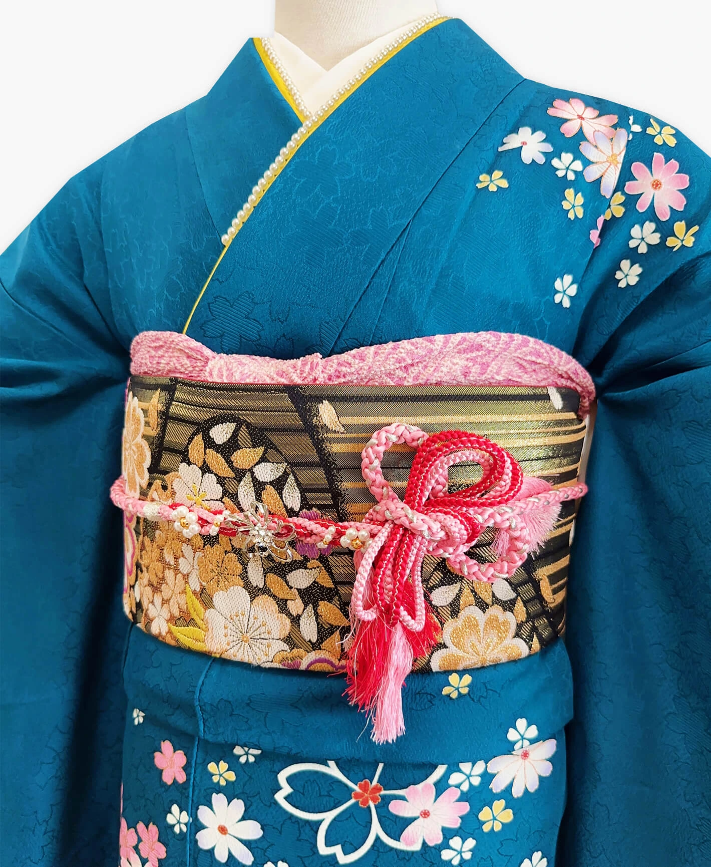 花浅葱 青系 手描き 暈し染め 百花爛漫 振袖 - 画像 3
