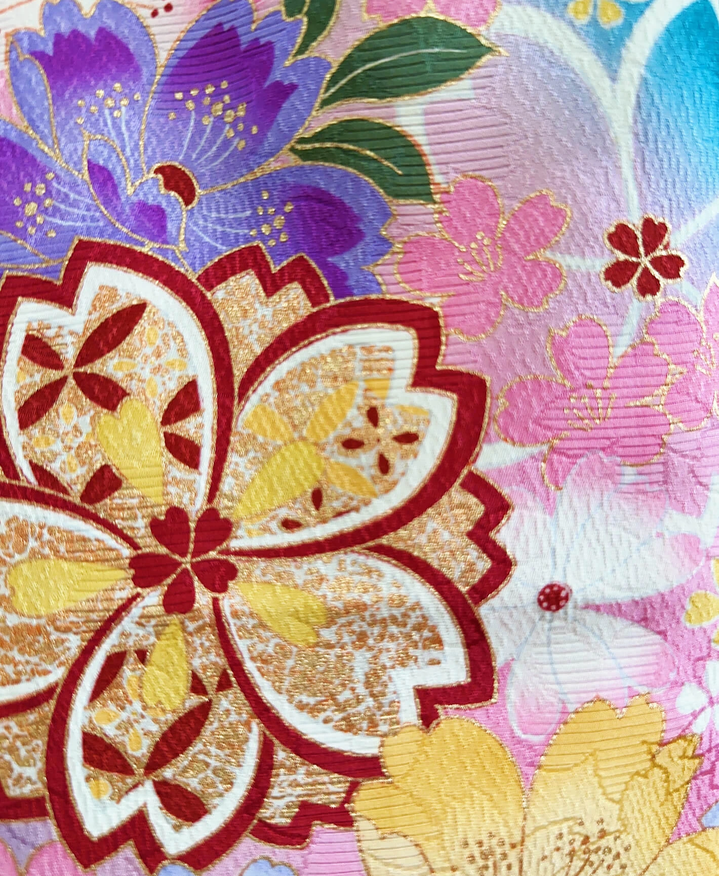 花浅葱 青系 手描き 暈し染め 百花爛漫 振袖 - 画像 6