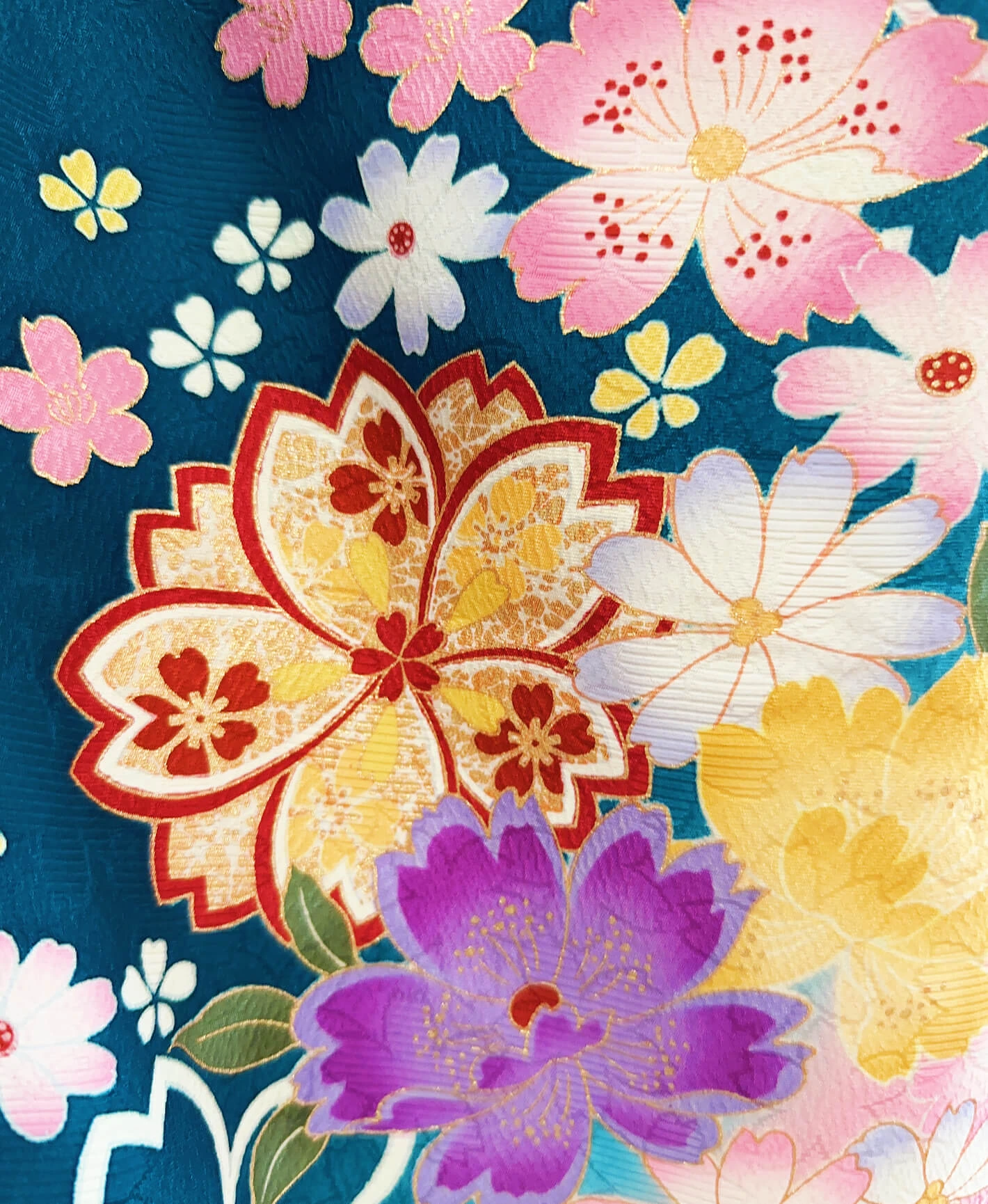 花浅葱 青系 手描き 暈し染め 百花爛漫 振袖 - 画像 7