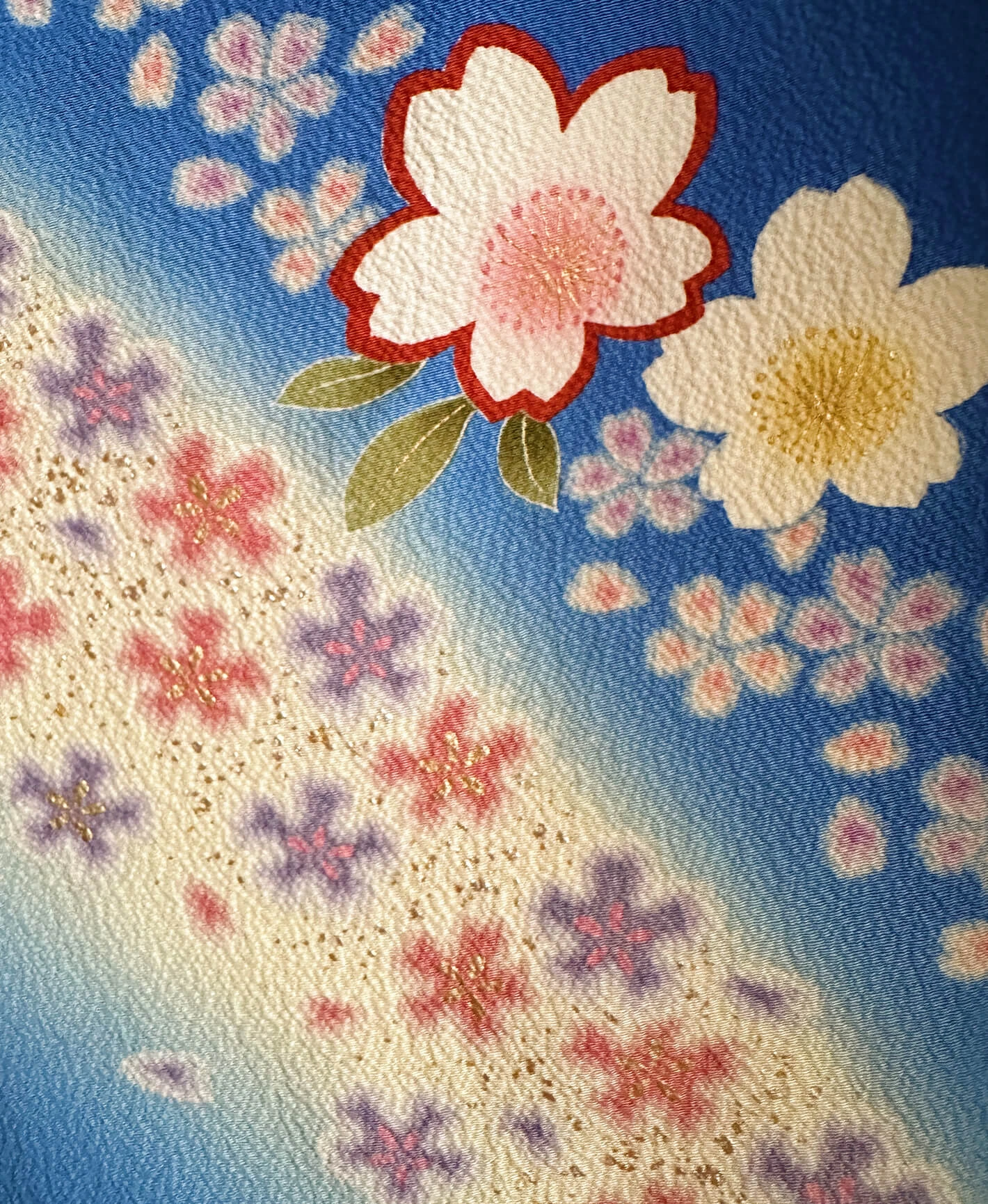 瑠璃色 青系 暈し染め 駒刺繍 櫻 手毬 振袖 - 画像 7