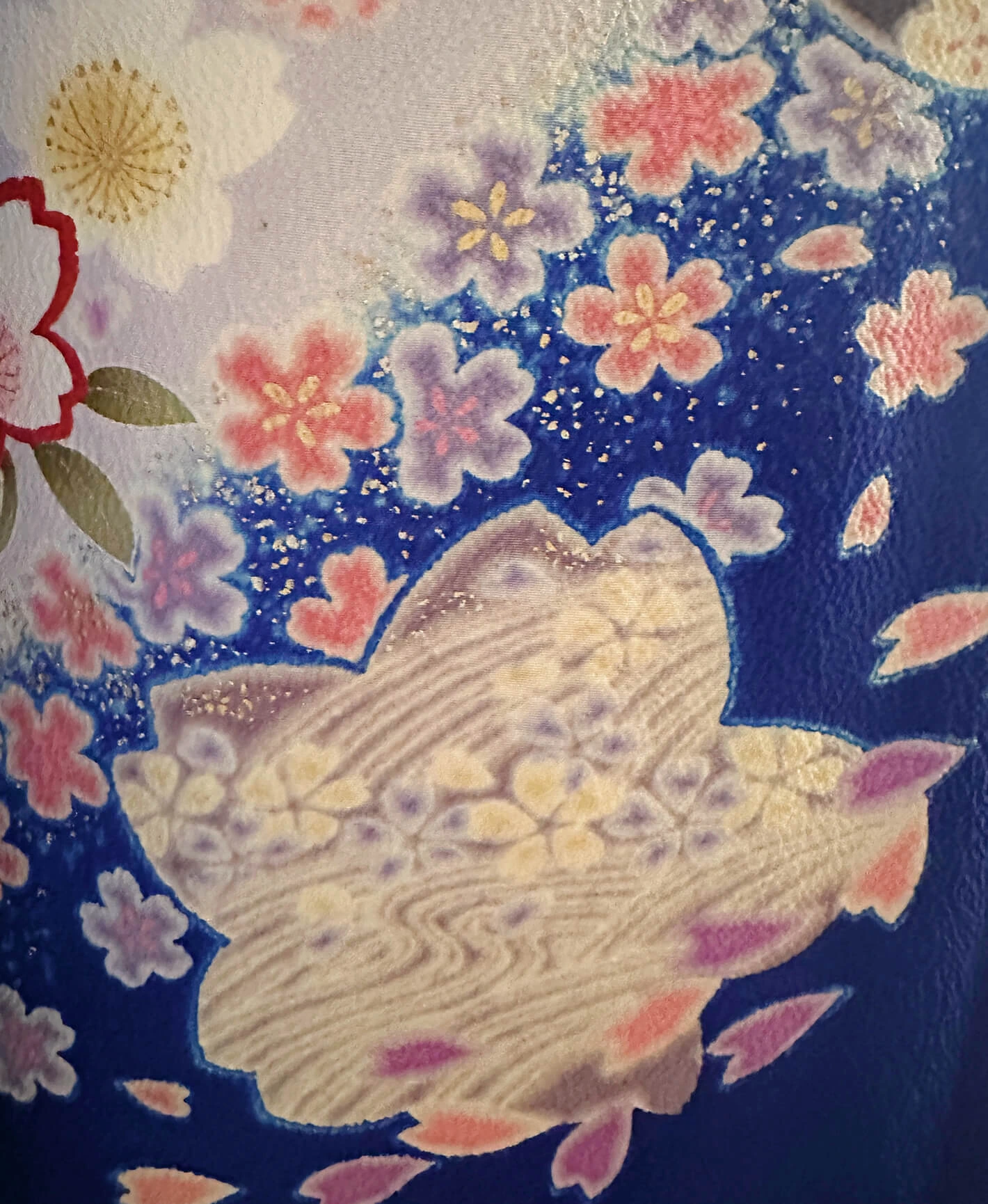 瑠璃色 青系 暈し染め 駒刺繍 櫻 手毬 振袖 - 画像 8