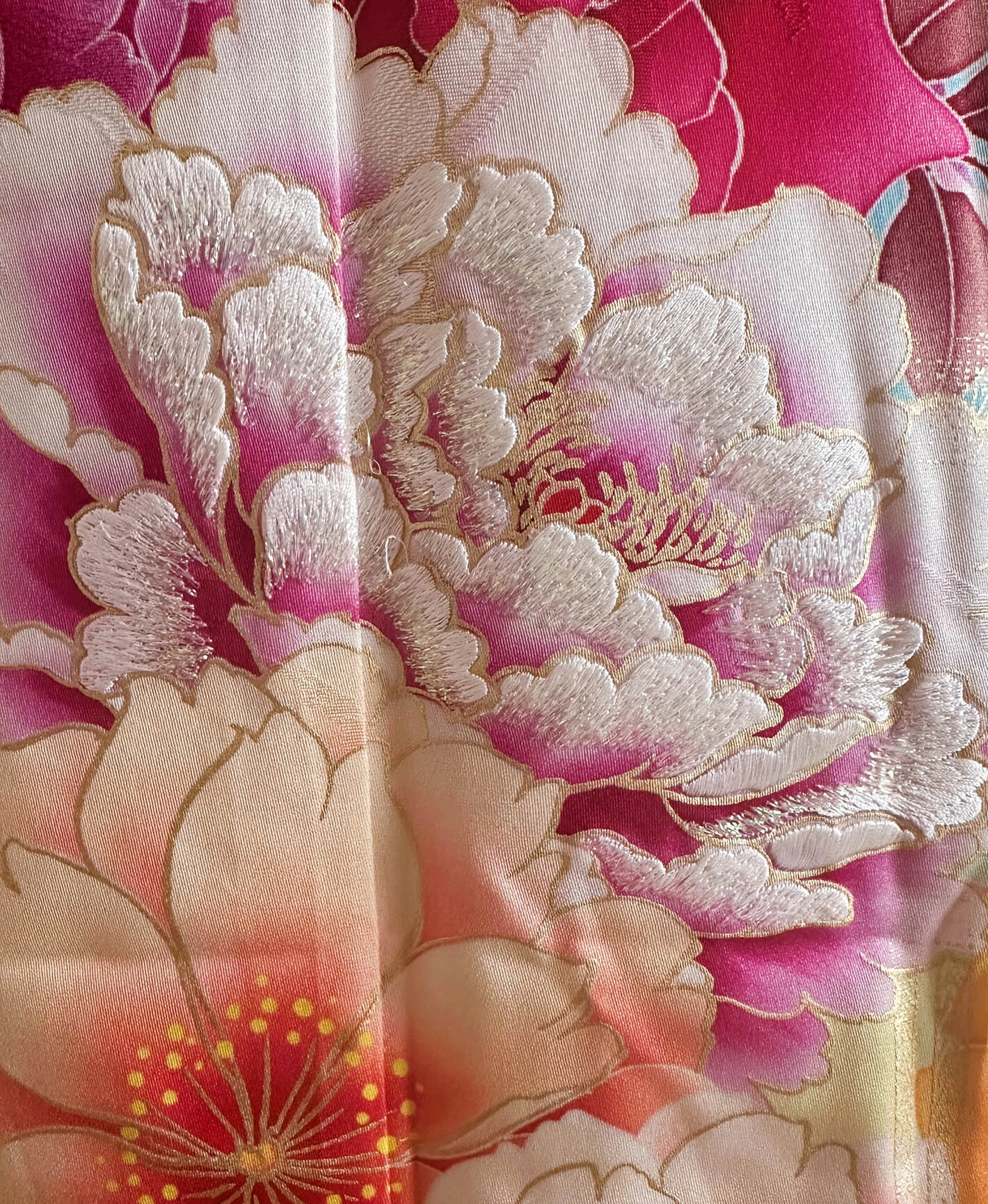 天色 青系 暈し染め 手描 洋花 振袖 - 画像 7