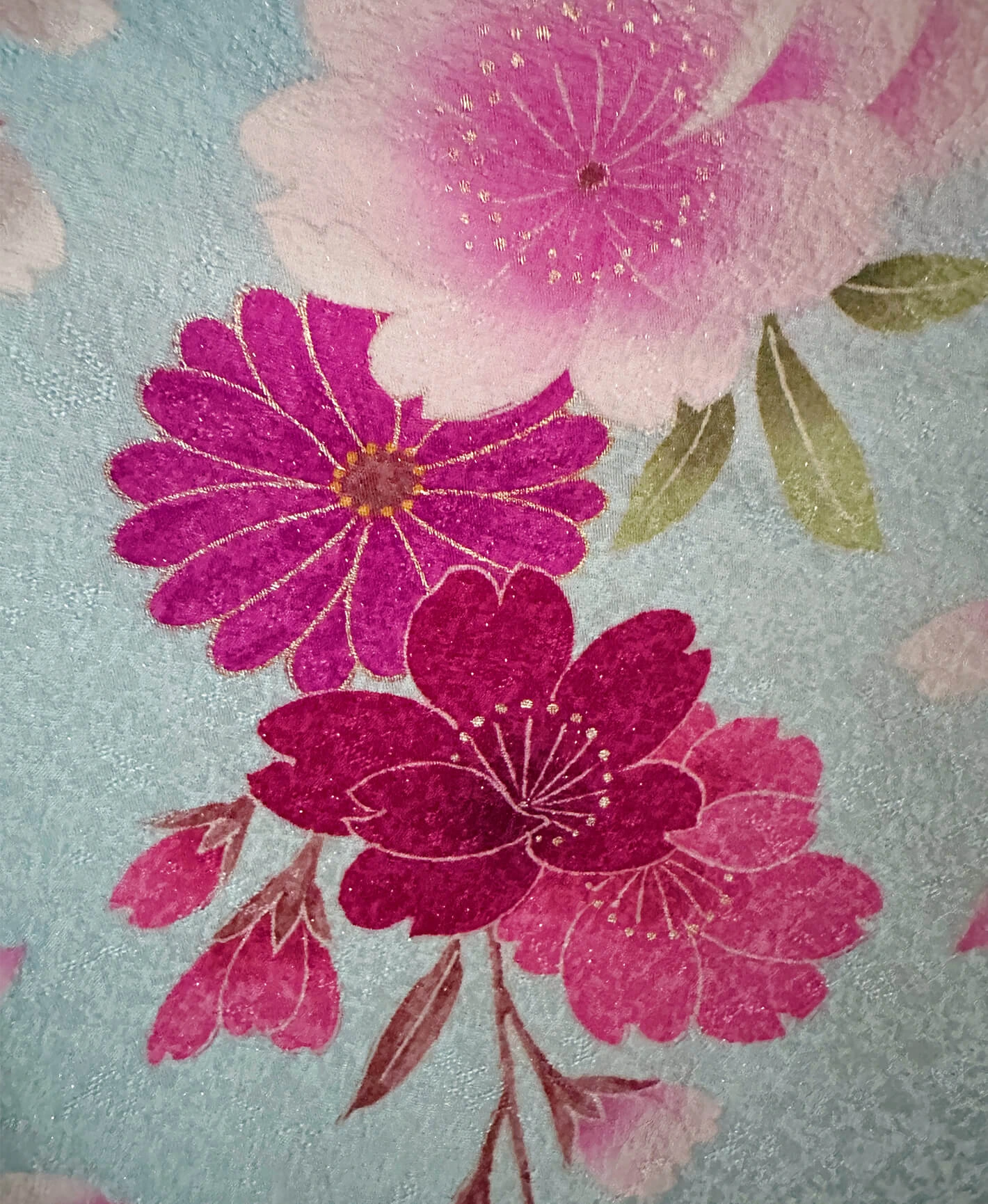 納戸色 青系 銀通 蝶 花草文 手毬 振袖 - 画像 9
