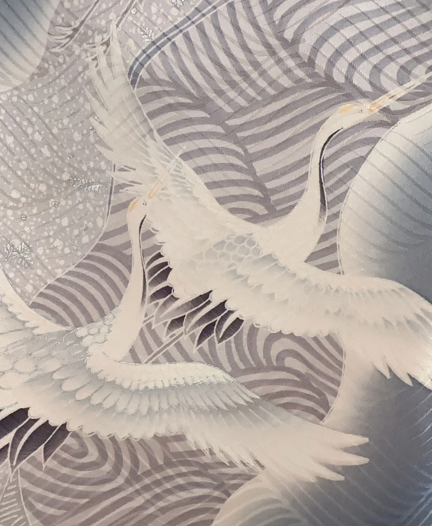 灰青 灰系 暈し染め 駒刺繍 金彩 鶴 青海波 振袖レンタル - 画像 8