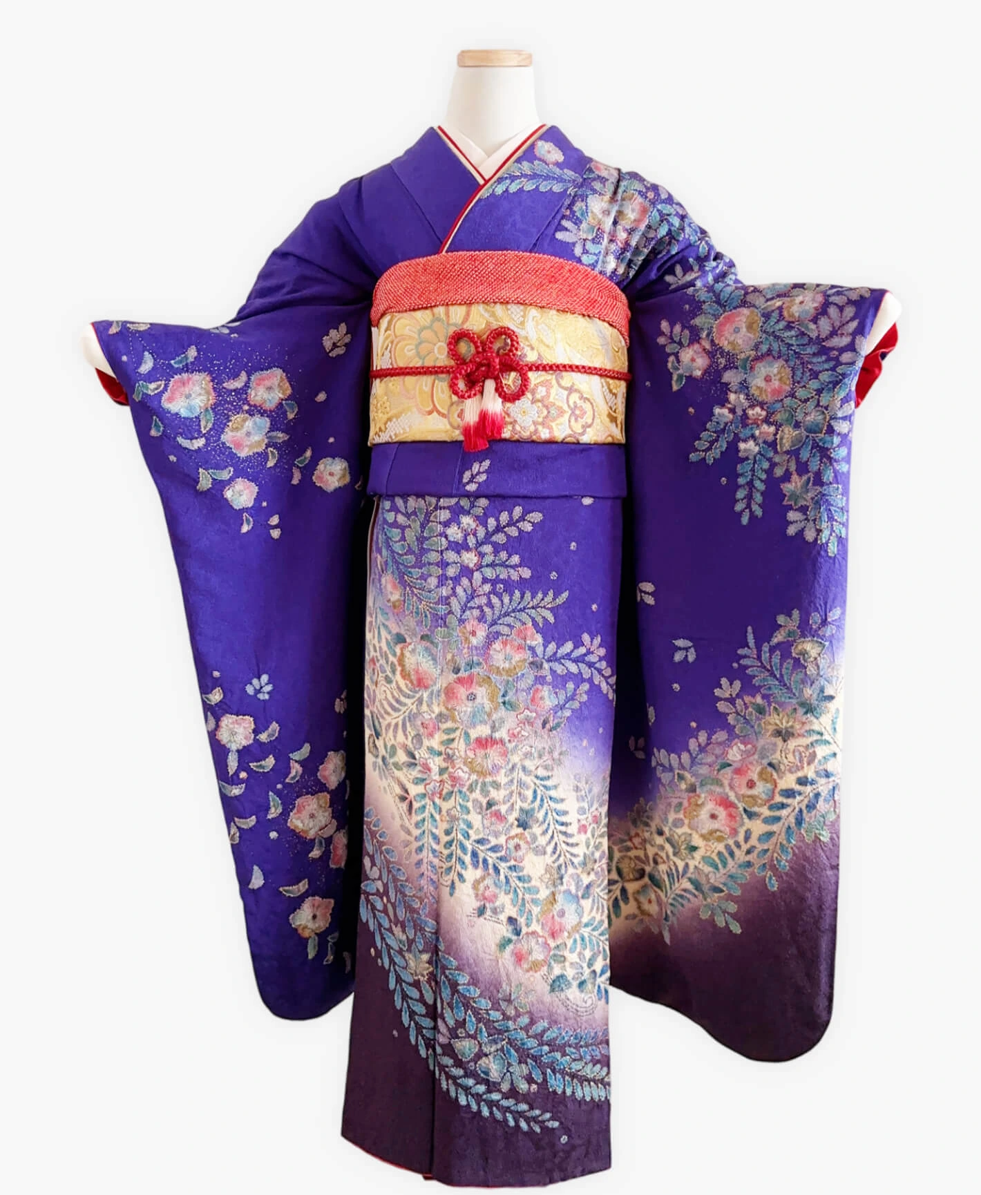 菖蒲色 紫系 暈し染め 金彩 手描き 絞り 辻が花 振袖レンタル