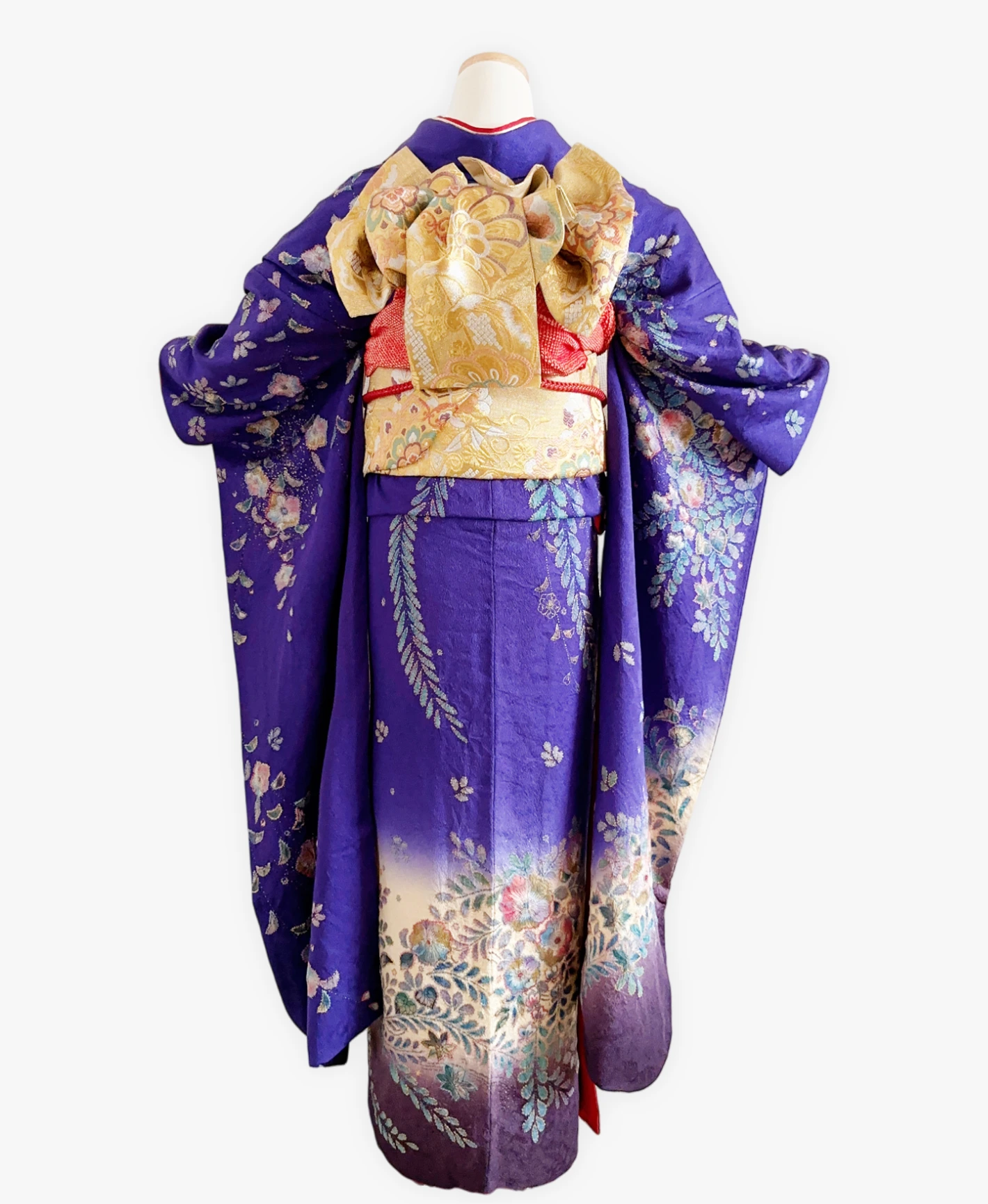 菖蒲色 紫系 暈し染め 金彩 手描き 絞り 辻が花 振袖レンタル