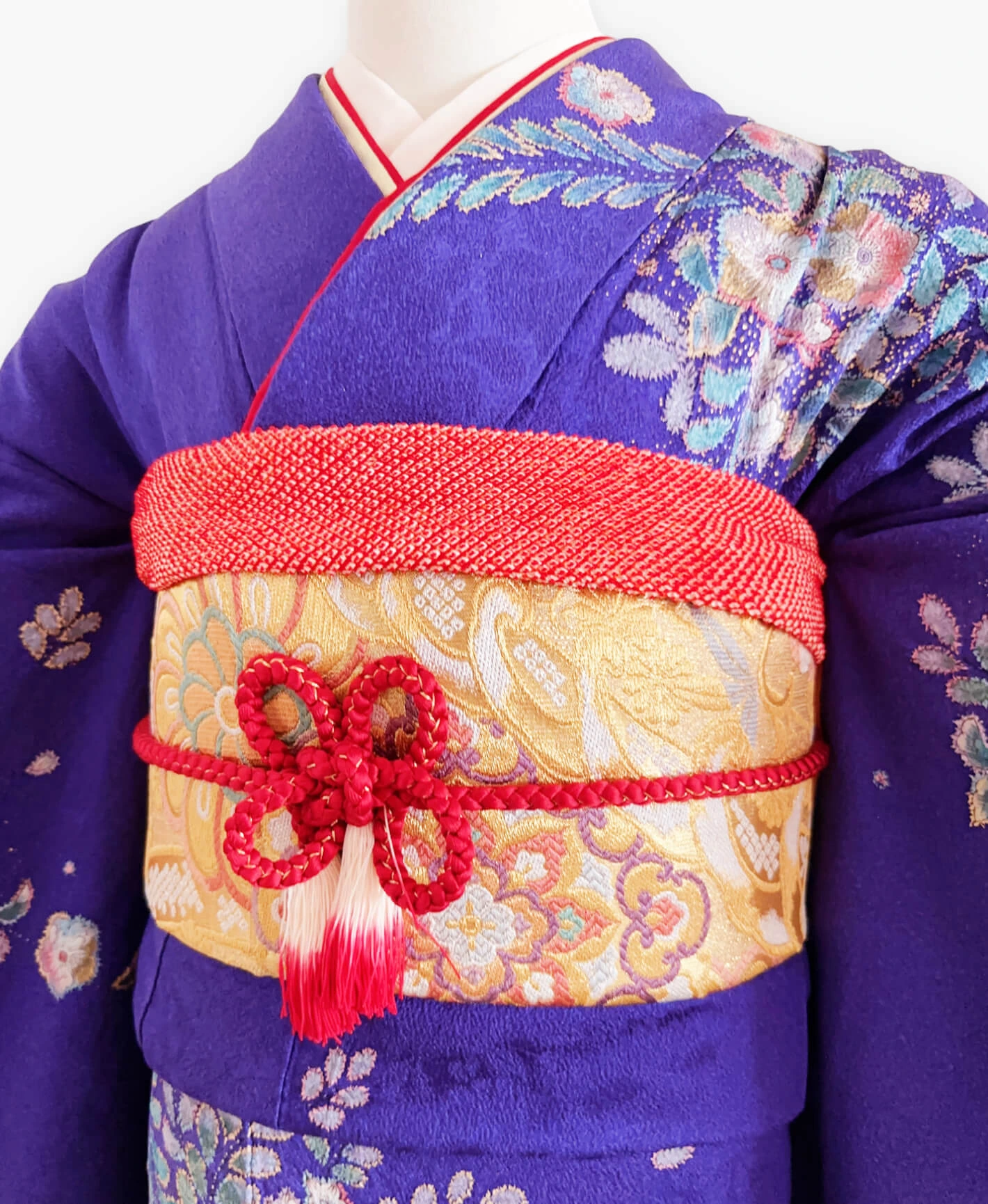 菖蒲色 紫系 暈し染め 金彩 手描き 絞り 辻が花 振袖レンタル - 画像 3