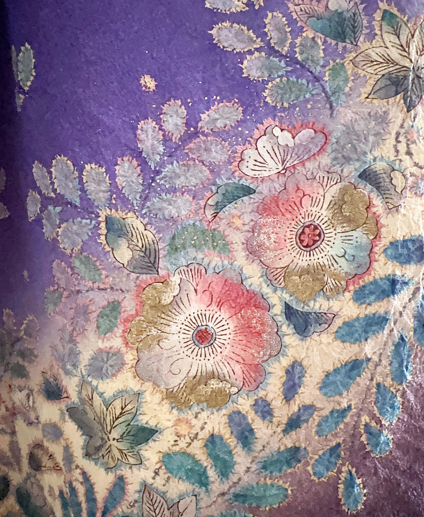菖蒲色 紫系 暈し染め 金彩 手描き 絞り 辻が花 振袖レンタル - 画像 9