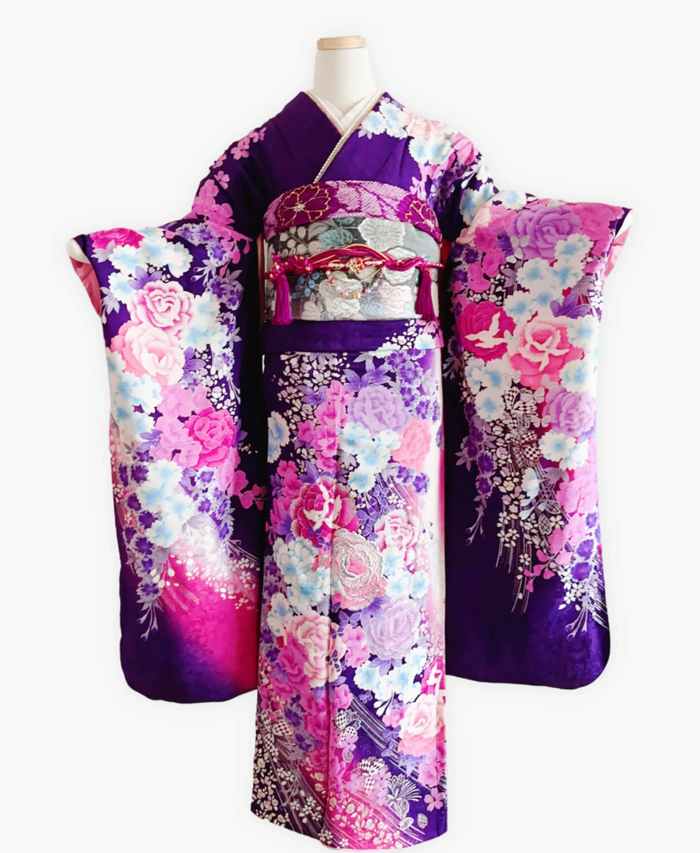 葡萄色 紫系 暈し染め 銀彩 百花繚亂 振袖レンタル