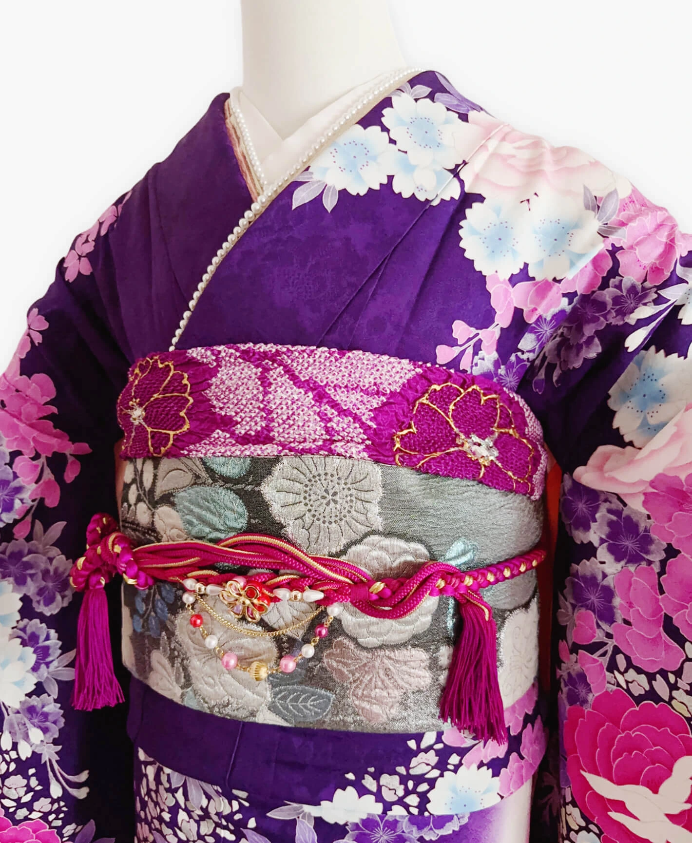 葡萄色 紫系 暈し染め 銀彩 百花繚亂 振袖レンタル - 画像 3