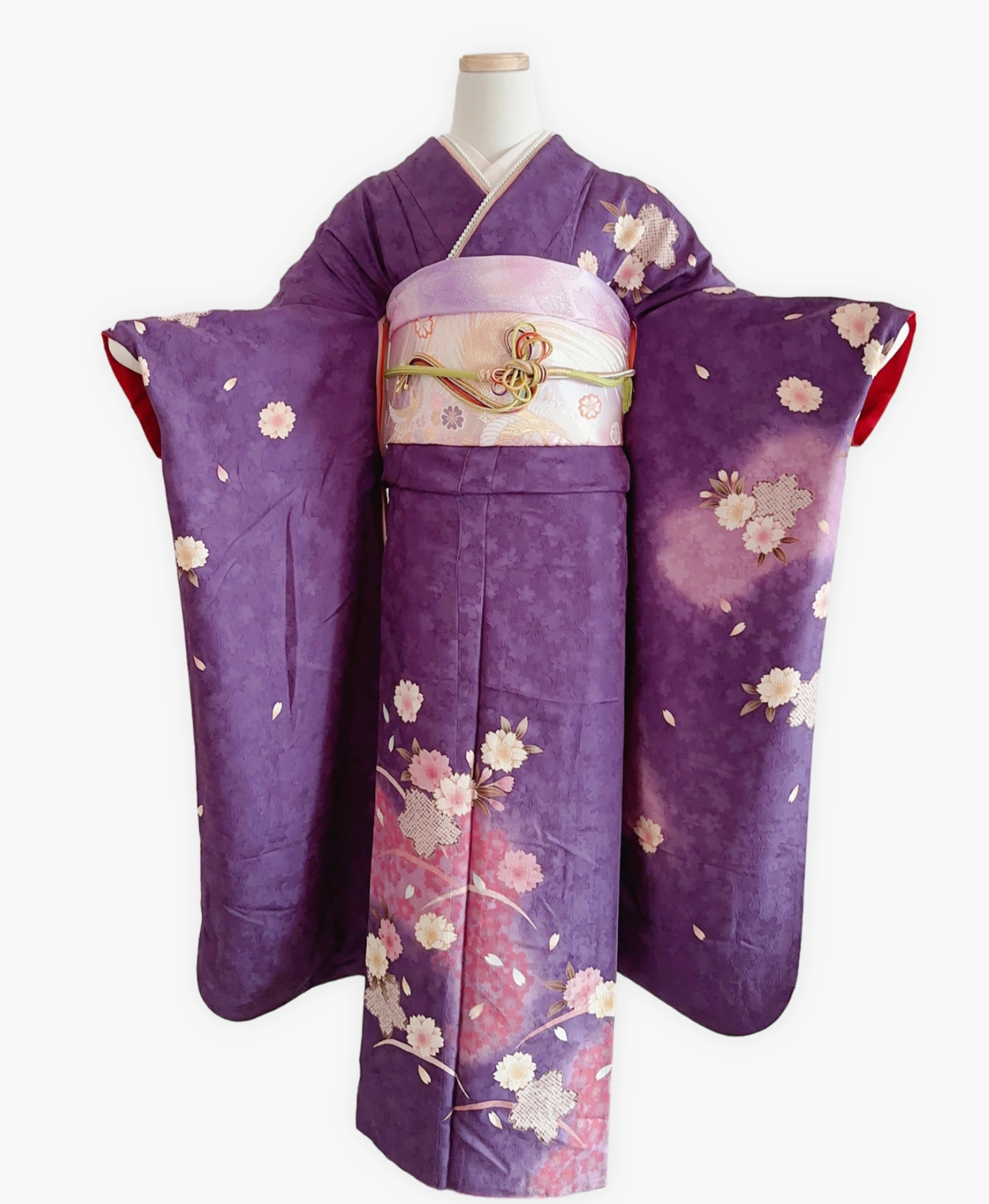 菖蒲色 紫系 暈し染め 金彩 桜 芝草 振袖レンタル
