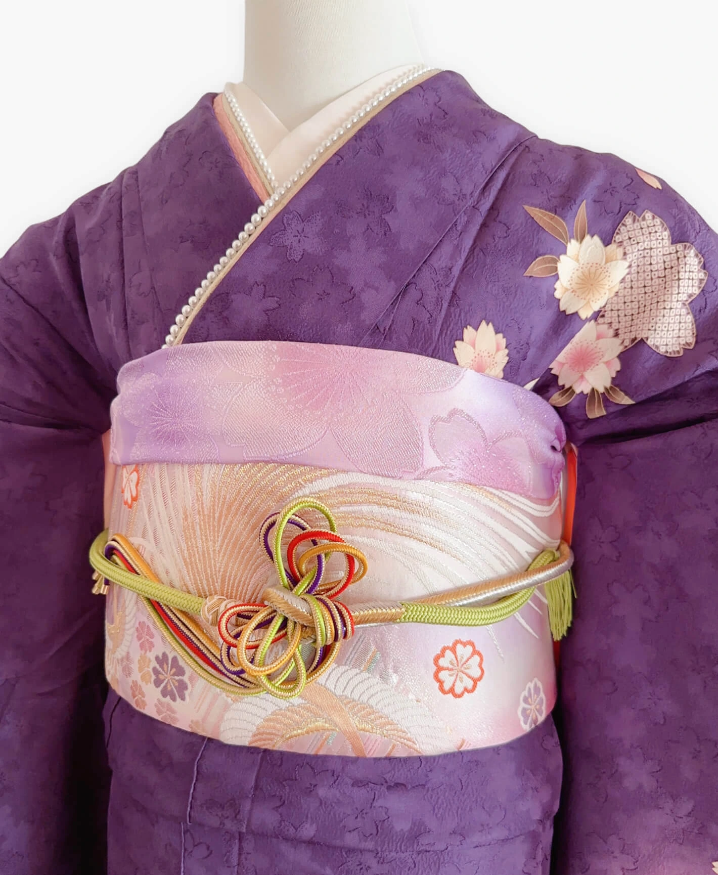 菖蒲色 紫系 暈し染め 金彩 桜 芝草 振袖レンタル - 画像 3