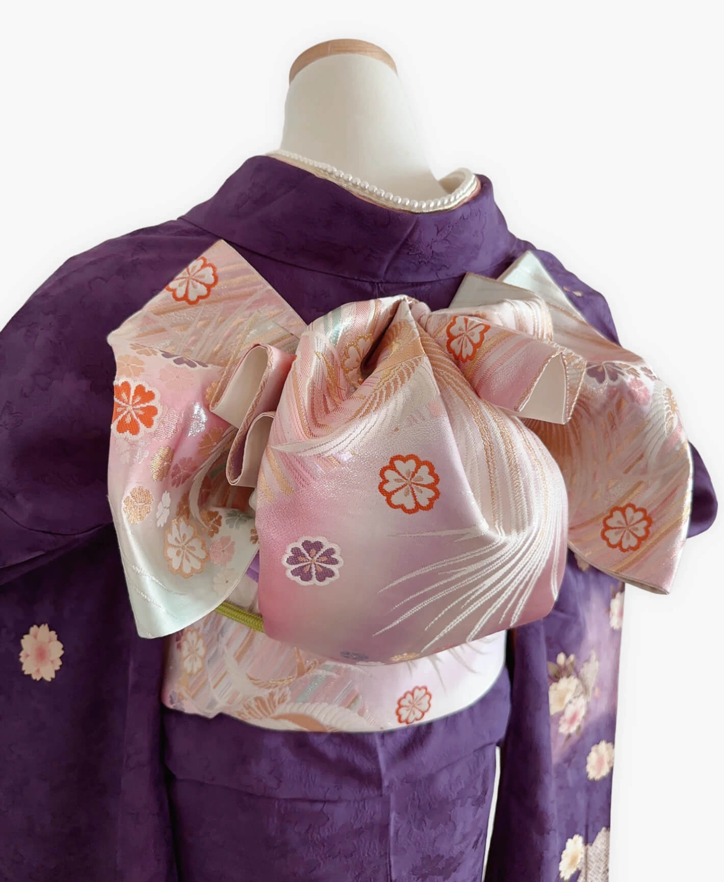 菖蒲色 紫系 暈し染め 金彩 桜 芝草 振袖レンタル - 画像 4
