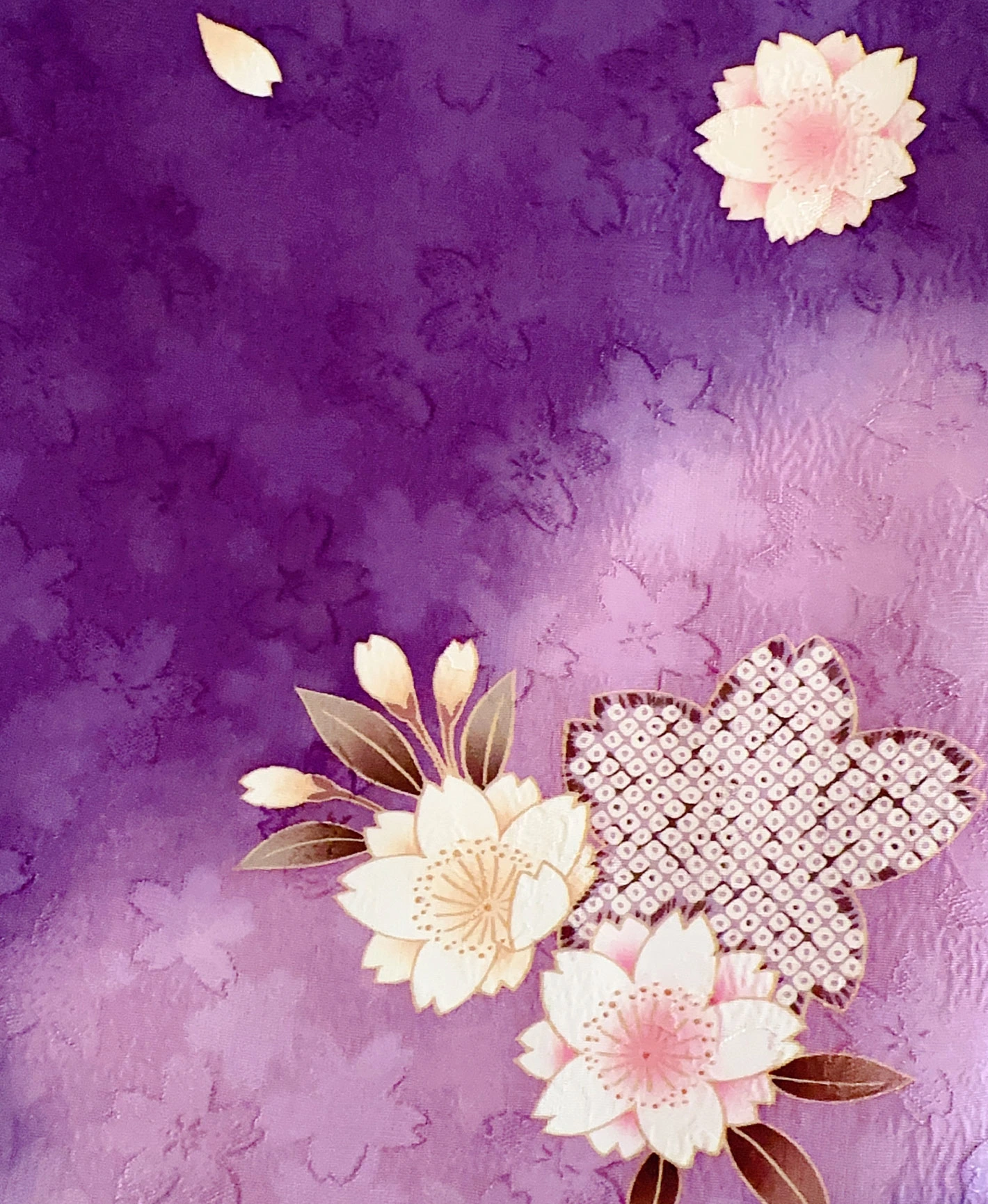菖蒲色 紫系 暈し染め 金彩 桜 芝草 振袖レンタル - 画像 8