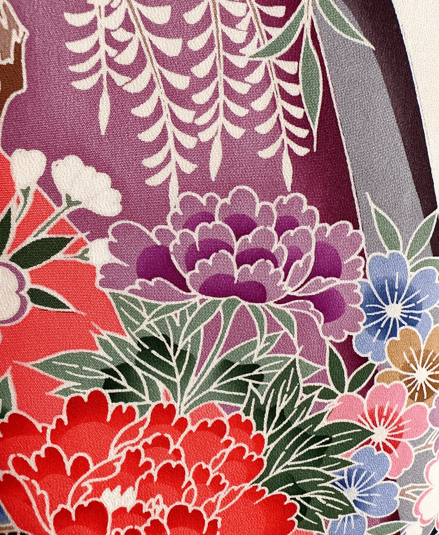 紫水晶 灰系 紅型 手描き 垂枝れ桜 花鳥 風景 振袖レンタル - 画像 6