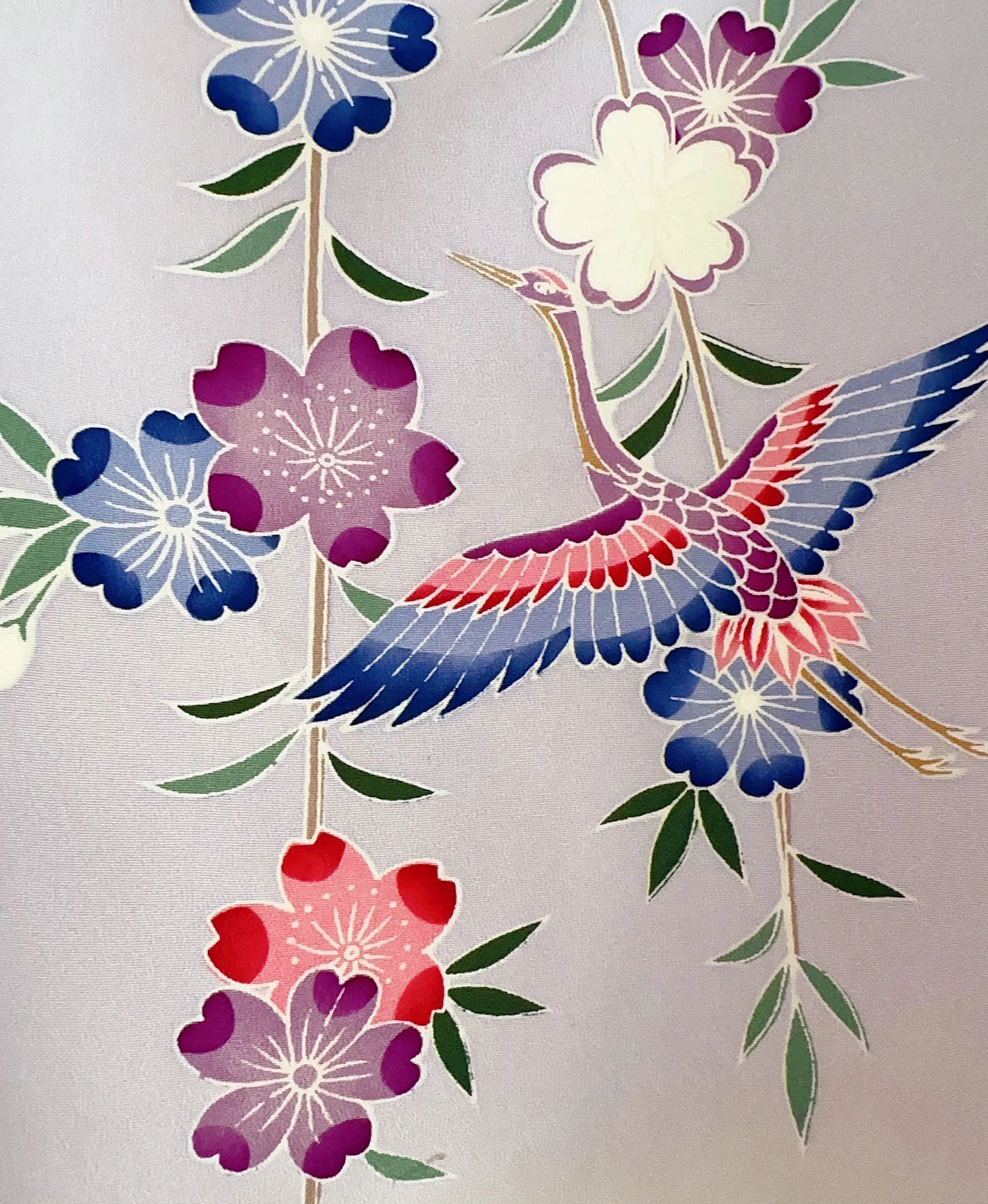 紫水晶 灰系 紅型 手描き 垂枝れ桜 花鳥 風景 振袖レンタル - 画像 7