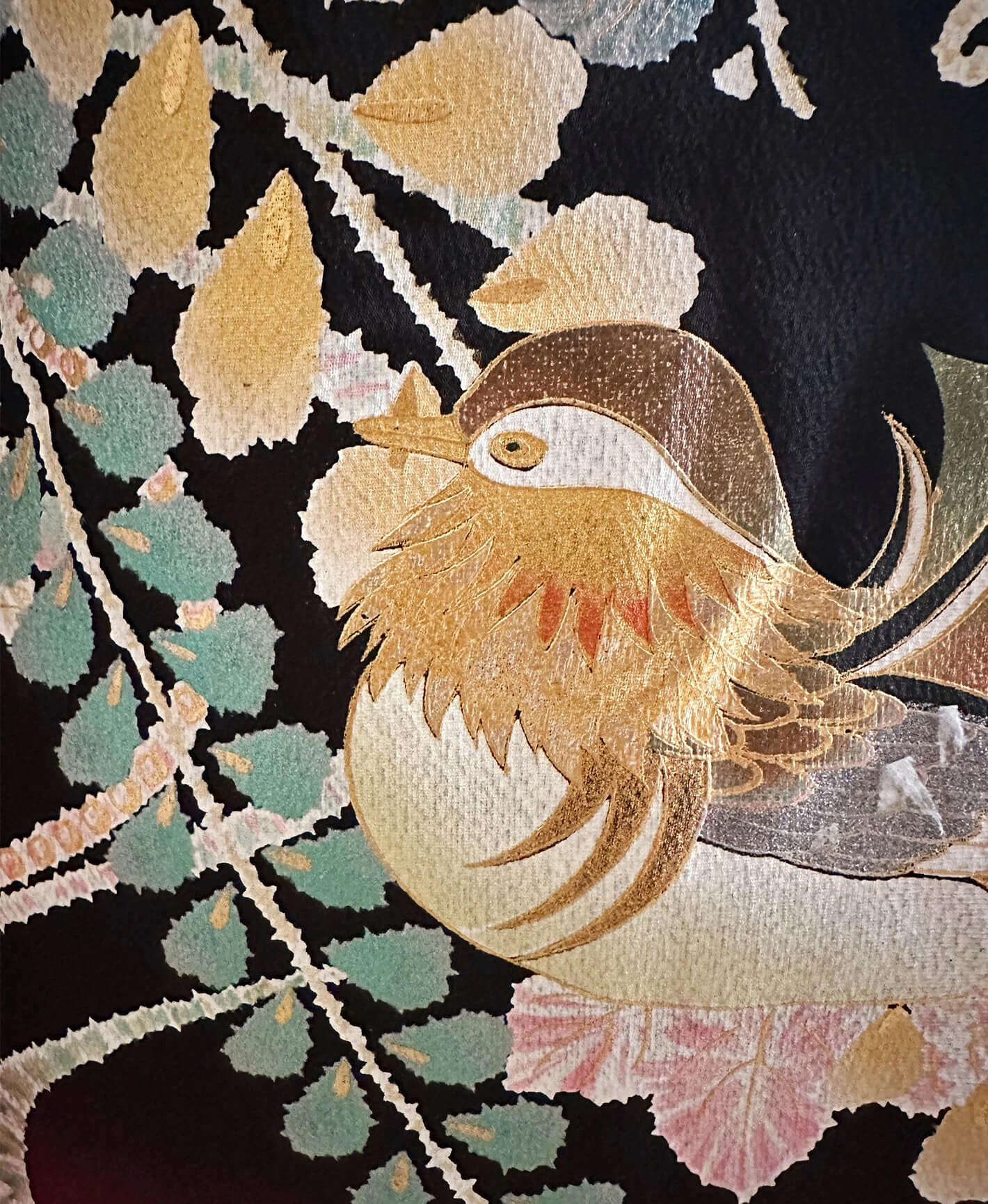 漆黒色 黒系 赤系 金彩 鴛鴦 流水 藤 五三桐 振袖 - 画像 9